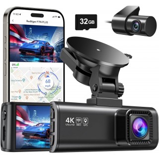 REDTIGER Dash Cam Front Rear, 4K/2.5K Full HD Dash Camera for Cars, Included 32GB Card, Built-in Wi-Fi GPS, 3.16” IPS Screen, Night Vision, 170°Wide Angle, WDR, 24H Parking Mode