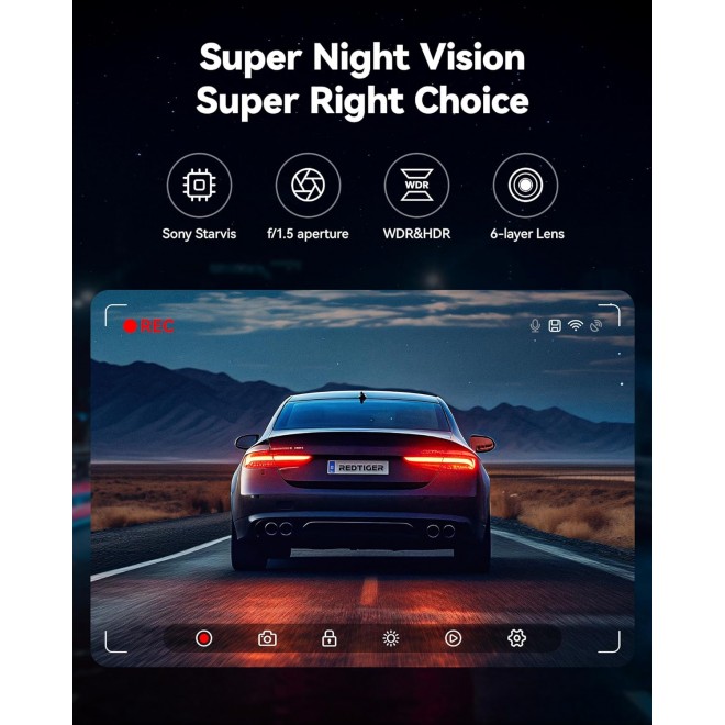 REDTIGER Dash Cam Front Rear, 4K/2.5K Full HD Dash Camera for Cars, Included 32GB Card, Built-in Wi-Fi GPS, 3.16” IPS Screen, Night Vision, 170°Wide Angle, WDR, 24H Parking Mode