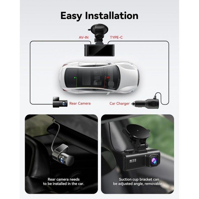 REDTIGER Dash Cam Front Rear, 4K/2.5K Full HD Dash Camera for Cars, Included 32GB Card, Built-in Wi-Fi GPS, 3.16” IPS Screen, Night Vision, 170°Wide Angle, WDR, 24H Parking Mode