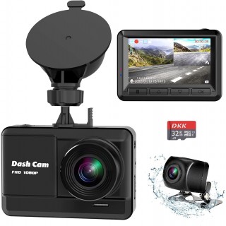 Dash Cam Front and Rear, Mini Dash Cam 1080P Full HD with 32GB SD Card, 2.45 inch IPS Screen, 2 Mounting Ways, Night Vision, WDR, Accident Lock, Loop Recording, Parking Monitor