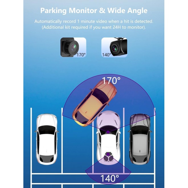 Dash Cam Front and Rear, Mini Dash Cam 1080P Full HD with 32GB SD Card, 2.45 inch IPS Screen, 2 Mounting Ways, Night Vision, WDR, Accident Lock, Loop Recording, Parking Monitor