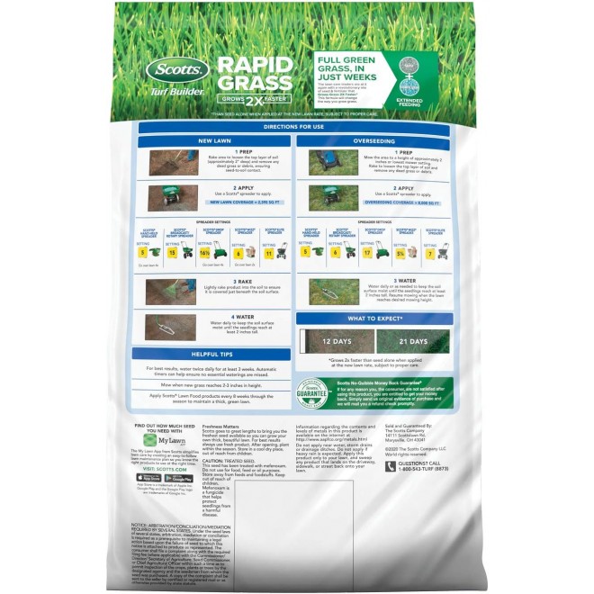 Scotts 18216 Turf Builder Rapid Grass Sun & Shade Mix: up to 8,000 sq. ft, Combination Seed & Fertilizer, Grows in Just Weeks, 16 lb