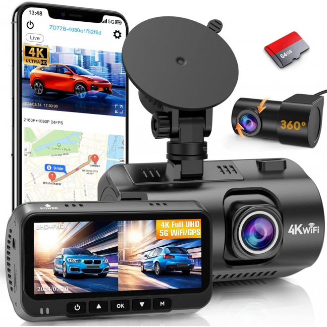 Smart Dash Cam 5G WiFi GPS: 4K Front Rear Car Camera with APP - USB Easy Setup Dash Camera Loop Recording - Night Vision 3.16 Screen Dashcams 24H Parking Mode G-Sensor