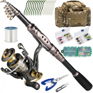 Dr.Fish Fishing Rod and Reel Combos 125-Pieces Telescopic Spinning Pole Reel Fishing Gear Equipment Set for Adult Collapsible Travel Complete Fishing Sets Men Starter Freshwater Saltwater