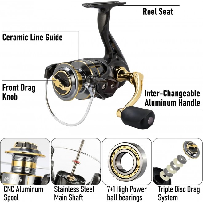 Dr.Fish Fishing Rod and Reel Combos 125-Pieces Telescopic Spinning Pole Reel Fishing Gear Equipment Set for Adult Collapsible Travel Complete Fishing Sets Men Starter Freshwater Saltwater