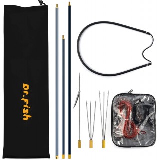 Dr.Fish Spearfishing Kit Stainless Steel Fishing Stringer 6'5 Fiberglass 3-Piece Hawaiian Sling Pole Spear Paralyzer 3 Tips Set Harpoon Travel Bag