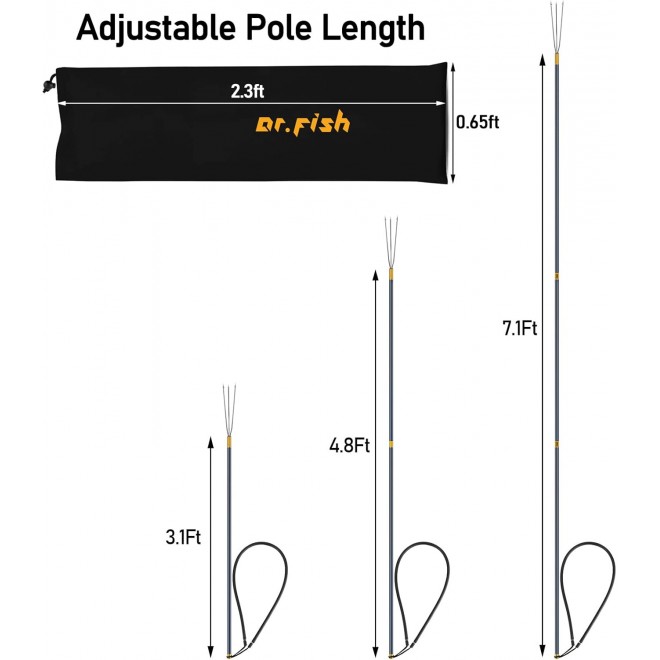 Dr.Fish Spearfishing Kit Stainless Steel Fishing Stringer 6'5 Fiberglass 3-Piece Hawaiian Sling Pole Spear Paralyzer 3 Tips Set Harpoon Travel Bag