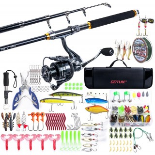 Goture Fishing Rod and Reel Combos-Telescopic Fishing Pole Spinning Reel Lures Set with Carrier Bag,Telescopic Fishing Rod Fishing Kit for Starter Travel Saltwater Freshwater Fishing Gear Gift