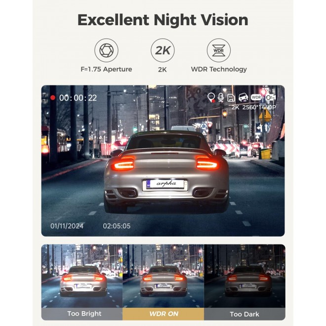 Dash Cam Front and Rear, Free 64GB Card, 3'' Touch Screen Driving Recorder Built-in WiFi GPS, Voice Control, WDR Night Vision, G-Sensor Parking Mode, Loop Recording (D22)