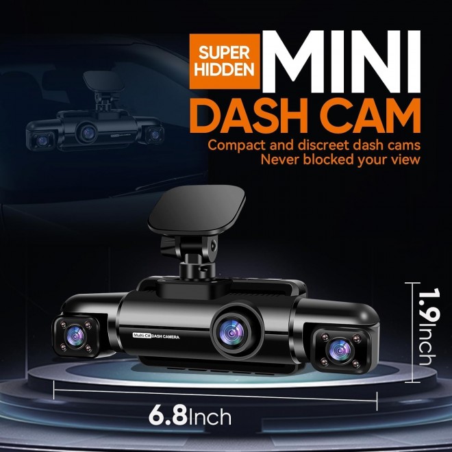 360° Dash Cam Front and Rear Inside, 4 Channel FHD 4 * 1080P, Wi-Fi GPS Voice Control Car Camera, Front 2K+1080P*2 Dash Camera for Cars, with 64GB SD Card, Night Vision, 24H Parking Mode(N300)