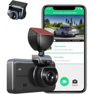 4K Dual Dash Cam Front and Rear, Wi-Fi Dash Camera for Cars with 3 Inches Screen, Car Camera Driving Recorder with Night Vision, Parking Mode, Gray