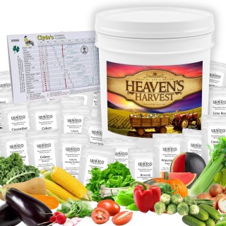 Heaven’s Harvest 10 Year Garden” Survival Seed Bank Kit | Over 25k Non-GMO Heirloom Vegetable Survival Seeds + 2 Free Bonus Items: Clyde’s Garden Planner + Seed Vault Storage Drum for 10 Year Storage