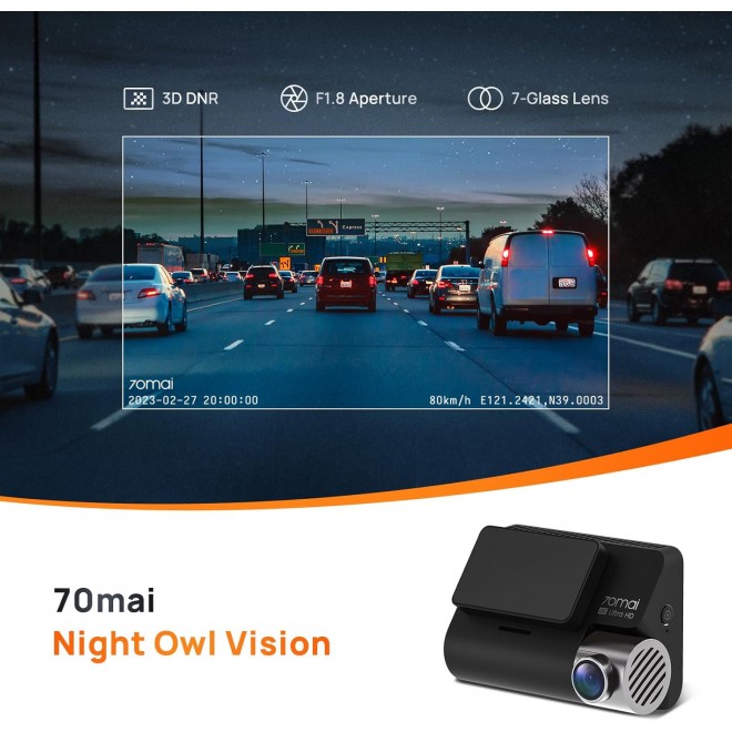 70mai 4K Dash Cam A800S with Sony IMX415, Front and Rear,Built in GPS, Super Night Vision, 3'' IPS LCD, 24H Parking Mode, ADAS, Loop Recording, iOS/Android App Control