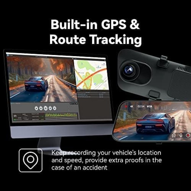 P12 Pro 4K Mirror Dash Cam, 12'' Rear View Mirror Camera Smart Driving Assistant w/ADAS and BSD,2160P Front and Rear Camera,Voice Control,Night Vision,Parking Monitoring,32GB Memory Card