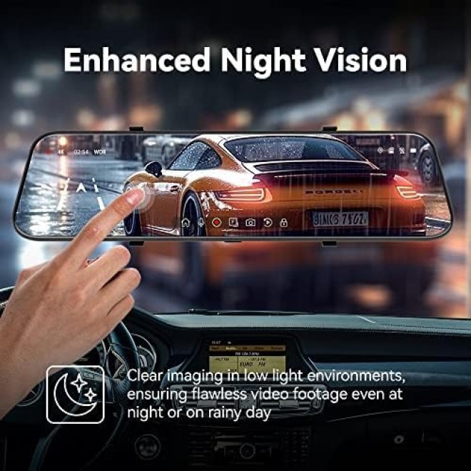 P12 Pro 4K Mirror Dash Cam, 12'' Rear View Mirror Camera Smart Driving Assistant w/ADAS and BSD,2160P Front and Rear Camera,Voice Control,Night Vision,Parking Monitoring,32GB Memory Card