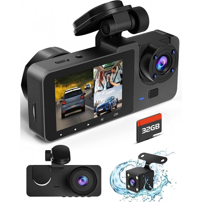 Dash Camera for Cars,4K Full UHD Car Camera Front Rear with 32GB Card,Built-in Super Night Vision,2.0'' IPS Screen,170°Wide Angle,WDR, 24H Parking Mode, Loop Recording