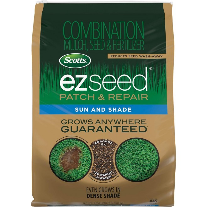 Scotts EZ Seed Patch & Repair Sun and Shade Mulch, Grass Seed, Fertilizer Combination for Bare Spots and Repair, 20 lb