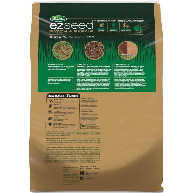 Scotts EZ Seed Patch & Repair Sun and Shade Mulch, Grass Seed, Fertilizer Combination for Bare Spots and Repair, 20 lb