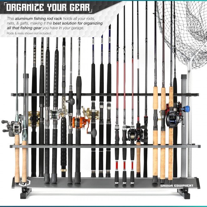 Savior Equipment Fishing Rod Rack Holder Organizer, 24-48 Slots to Hold Fresh Salt Water Spinning Rods & Reel Combo, Lightweight Aluminum Vertical Fish Pole Garage Storage Ground Display Stand