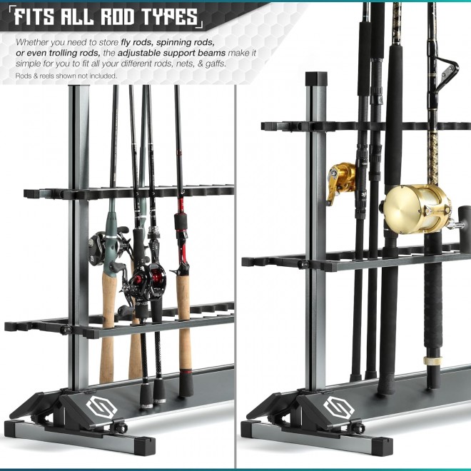 Savior Equipment Fishing Rod Rack Holder Organizer, 24-48 Slots to Hold Fresh Salt Water Spinning Rods & Reel Combo, Lightweight Aluminum Vertical Fish Pole Garage Storage Ground Display Stand