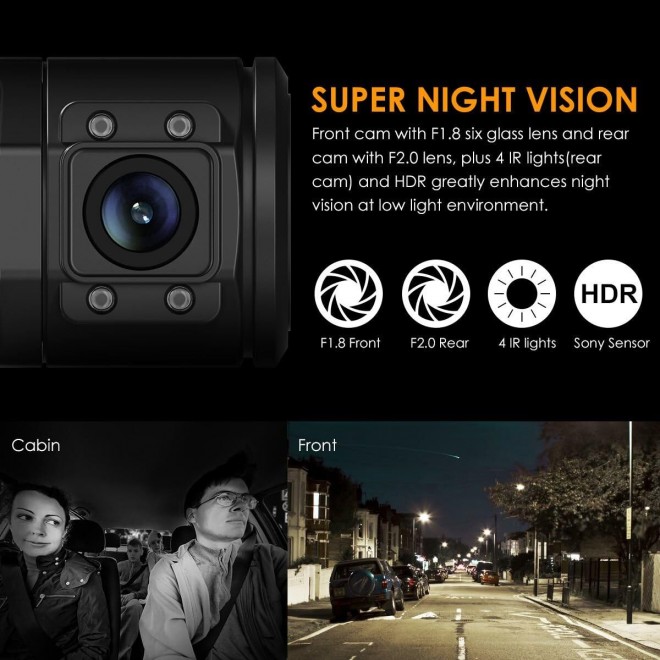 Vantrue N2 Pro Uber Dual Dash Cam Infrared Night Vision, Dual Channel 1080P Front and Inside, 2.5K Single Front Car Accident Dash Camera, 24hr Motion Sensor Parking Mode, Support 256GB max