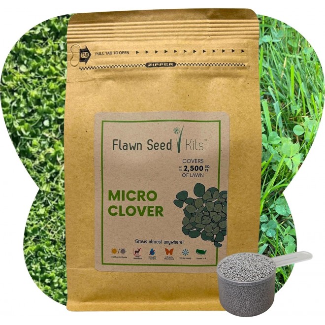 Flawn Seed Micro Clover Seed, Eco-Friendly, Low Growing, Low Maintenance, Lawn Alternative, Kraft Zipper Pouch with Easy Spread Scoop, Over-Seed up to 2,500 sqft