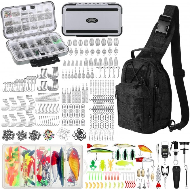 Sosation 482 Pcs Summer Fishing Gear and Equipment Set Men Fishing Accessories Kit Fish Hook Remover Tools Kit Fishing Backpack Fishing Lures Kit for Saltwater Fishing Gifts