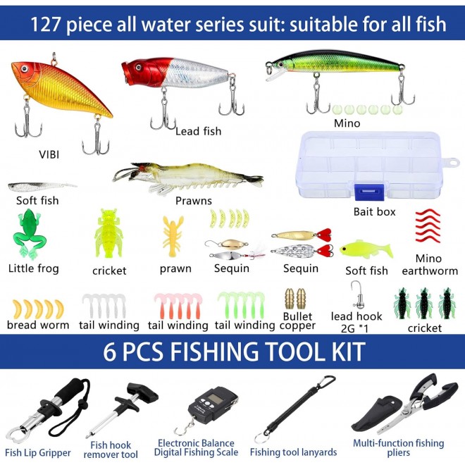 Sosation 482 Pcs Summer Fishing Gear and Equipment Set Men Fishing Accessories Kit Fish Hook Remover Tools Kit Fishing Backpack Fishing Lures Kit for Saltwater Fishing Gifts