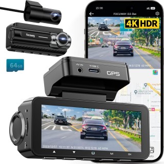 Dash Cam Front Rear 4K Built-in GPS 5GHz WiFi, 3.39 IPS Screen, Voice Control, Dual Dash Camera for Cars Free 64GB SD Card, Super Night Vision, 24H Parking Monitor, Supercapacitor, Type C, WDR