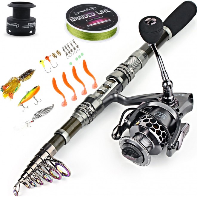 Sougayilang Fishing Rod Combos with Telescopic Fishing Pole Spinning Reels Fishing Carrier Bag for Travel Saltwater Freshwater Fishing