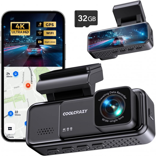 Dash Cam 4K Front, Built-in WiFi GPS Dash Camera for Cars, 3.2 IPS Screen Dashcam with App Control, Free 32G Card, 170°Wide Angle, 24H ParkingMode, WDR, Night Vision, G-Sensor