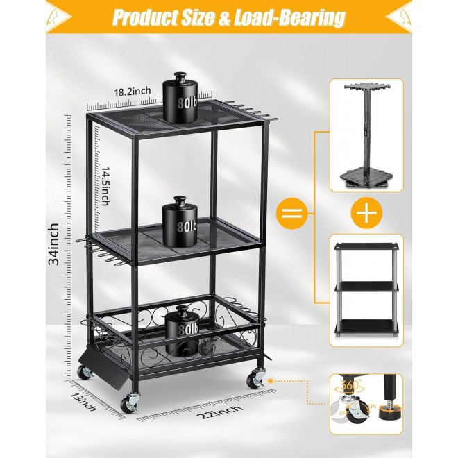 Fishing Rod Holder - Fishing Pole Rack for 10 Rods - Adjustable Height Fishing Gear Equipment Organizer Storage Solution for Garage Basement or Indoor