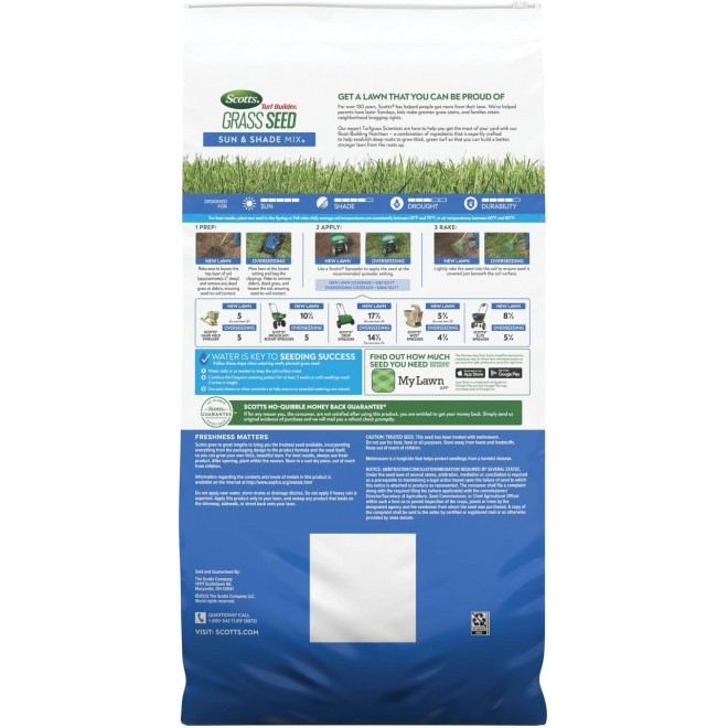 Scotts Turf Builder Grass Seed Sun & Shade Mix with Fertilizer and Soil Improver, Thrives in Many Conditions, 32 lbs.