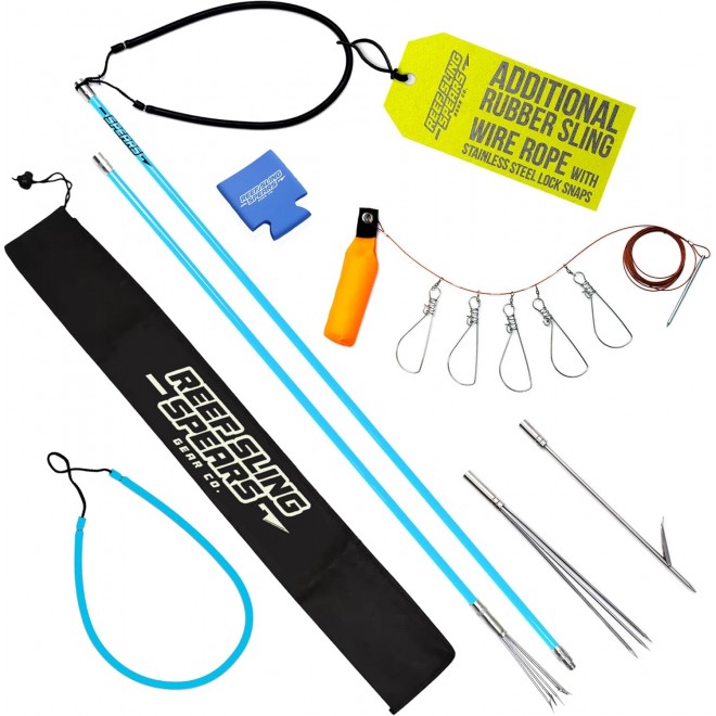 Hawaiian Sling Fishing Spear Set - Travel Fiberglass Pole Spear Harpoon for Spearfishing with 3 Prong Paralyzer Tips 5' - Fishing line Holder and Travel Bag Included for Spear Fishing Equipment