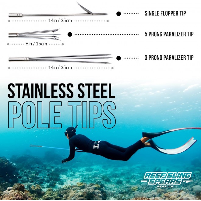 Hawaiian Sling Fishing Spear Set - Travel Fiberglass Pole Spear Harpoon for Spearfishing with 3 Prong Paralyzer Tips 5' - Fishing line Holder and Travel Bag Included for Spear Fishing Equipment