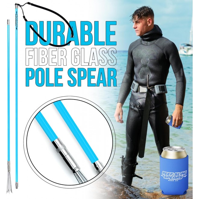 Hawaiian Sling Fishing Spear Set - Travel Fiberglass Pole Spear Harpoon for Spearfishing with 3 Prong Paralyzer Tips 5' - Fishing line Holder and Travel Bag Included for Spear Fishing Equipment