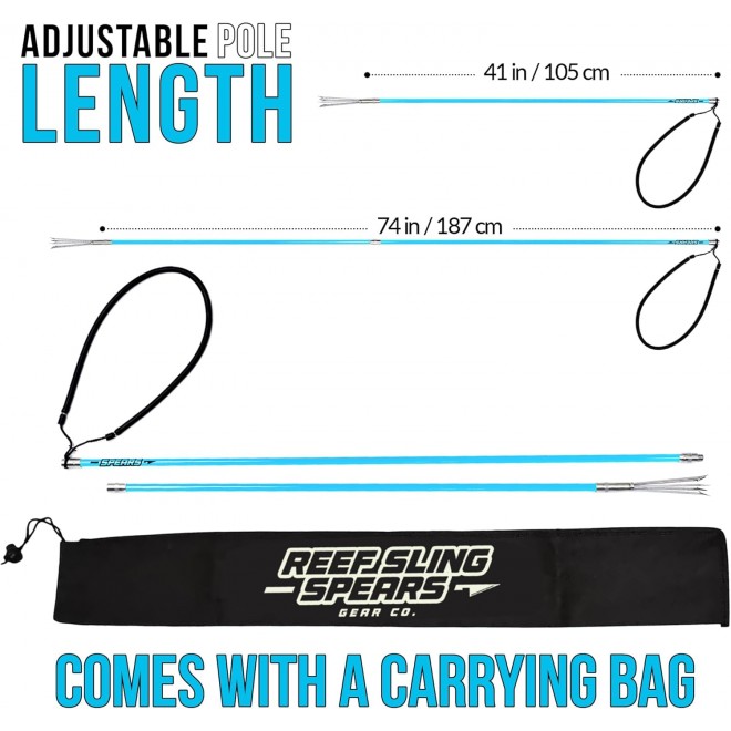 Hawaiian Sling Fishing Spear Set - Travel Fiberglass Pole Spear Harpoon for Spearfishing with 3 Prong Paralyzer Tips 5' - Fishing line Holder and Travel Bag Included for Spear Fishing Equipment