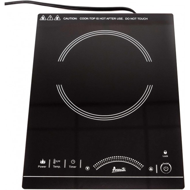 Avanti IH1800L1B-IS Portable Cooktop Electric Stove Top Hot Plate with Single Induction Burner, 6 Power Settings, Temperature Touch Control 140-460F, 1800-Watts, Black