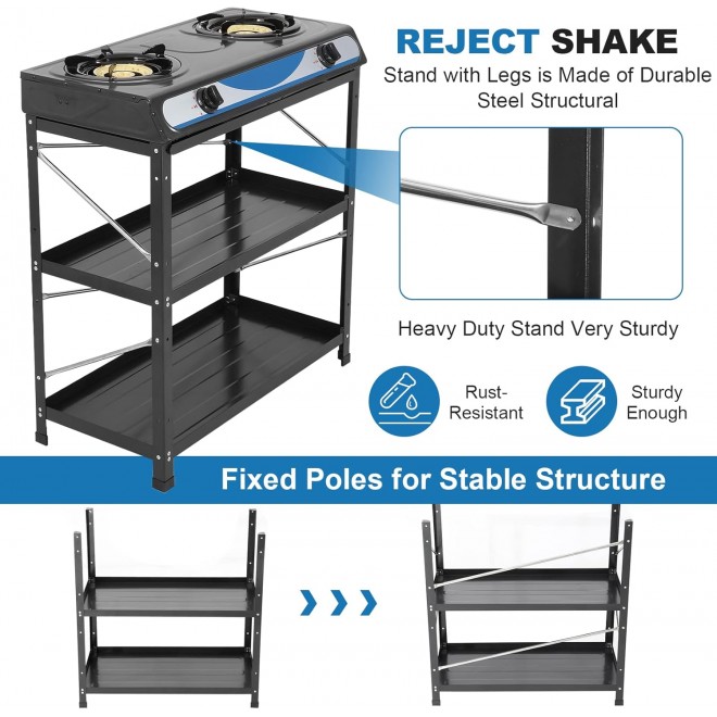 Propane Gas Stove 2 Burner Gas Stove with Removable Leg Stand Portable Gas Stove Black Auto Ignition Camping Dual Burner LPG for RV, Apartment, Outdoor