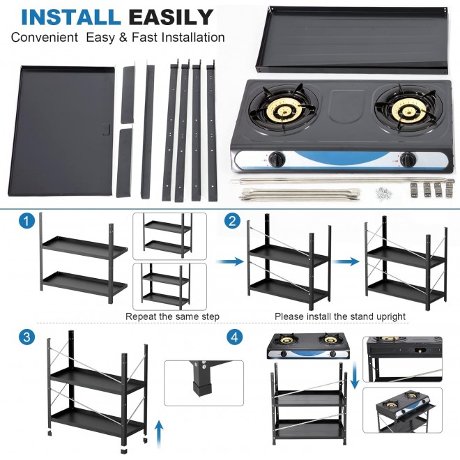 Propane Gas Stove 2 Burner Gas Stove with Removable Leg Stand Portable Gas Stove Black Auto Ignition Camping Dual Burner LPG for RV, Apartment, Outdoor