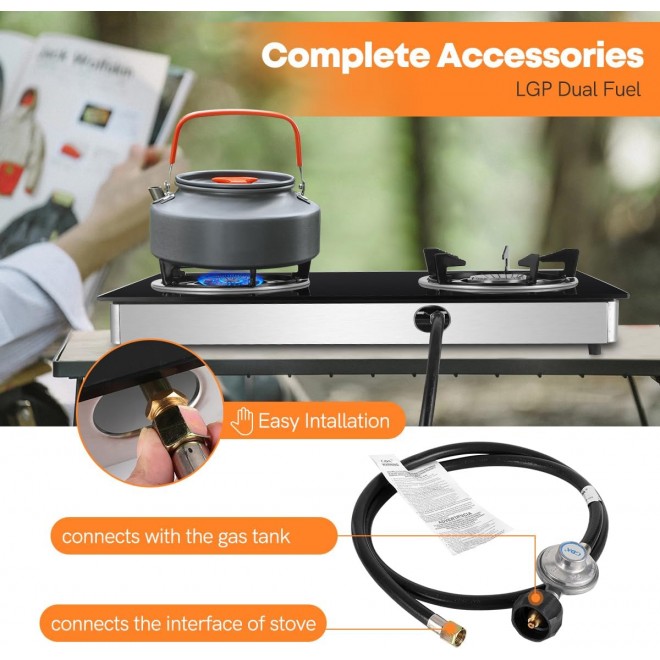 BreeRainz Gas Stove 2 Burner Propane Stove Portable Auto Ignition Gas Cooktop LPG with Tempered Glass for Indoor Outdoor Kitchen Apartments RV Camping