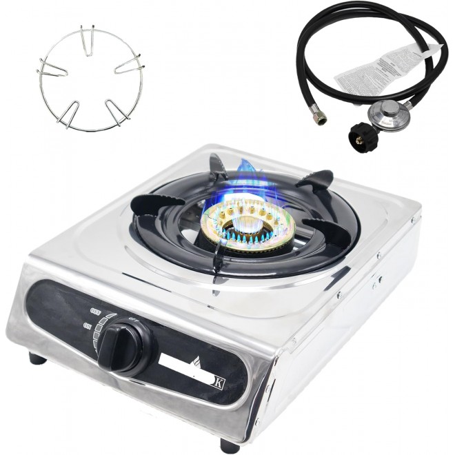 Single Burner Propane Gas Cooktop,Camping Portable LPG Gas Stove, Auto Ignition Stainless Steel Countertop with regulator and burner grate