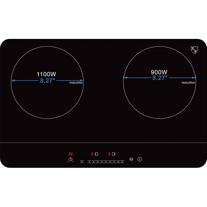 K&H 2 Burner Double Dual 24 Inch Induction ULTRA SLIM Electric Stove Top Ceramic Cooktop White 120V 1800W IN-DD18-120S