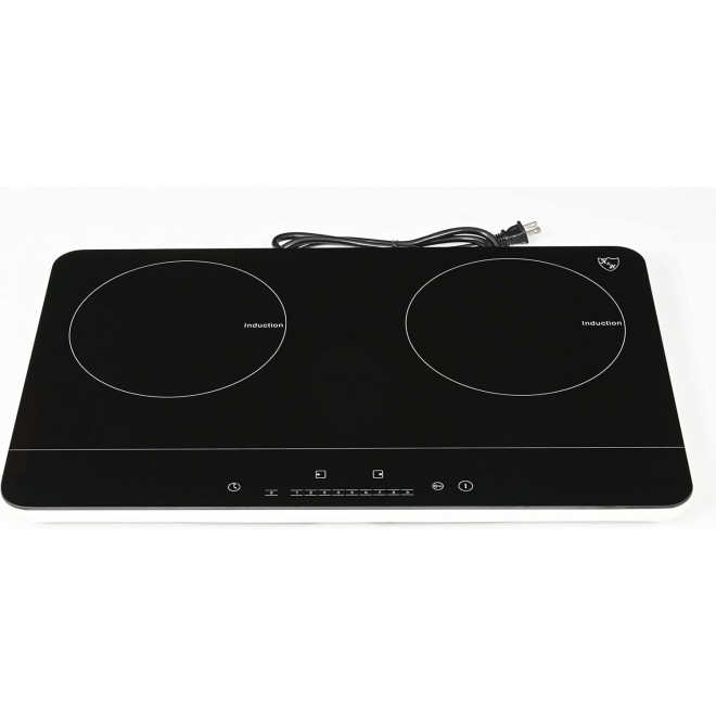 K&H 2 Burner Double Dual 24 Inch Induction ULTRA SLIM Electric Stove Top Ceramic Cooktop White 120V 1800W IN-DD18-120S