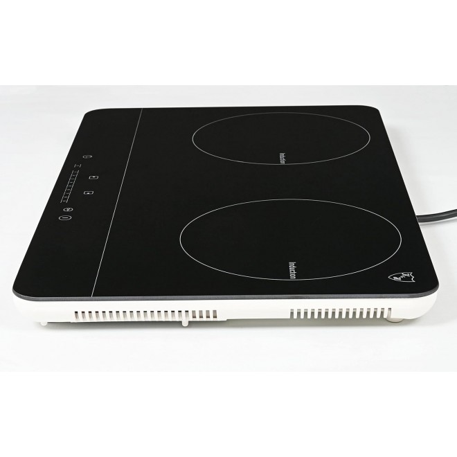 K&H 2 Burner Double Dual 24 Inch Induction ULTRA SLIM Electric Stove Top Ceramic Cooktop White 120V 1800W IN-DD18-120S