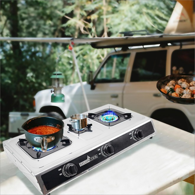 3 Burners Propane Gas Cooktop,Camping Portable LPG Gas Stove, Auto Ignition Stainless Steel Countertop with regulator for Outdoor Kitchen,Camping,RV