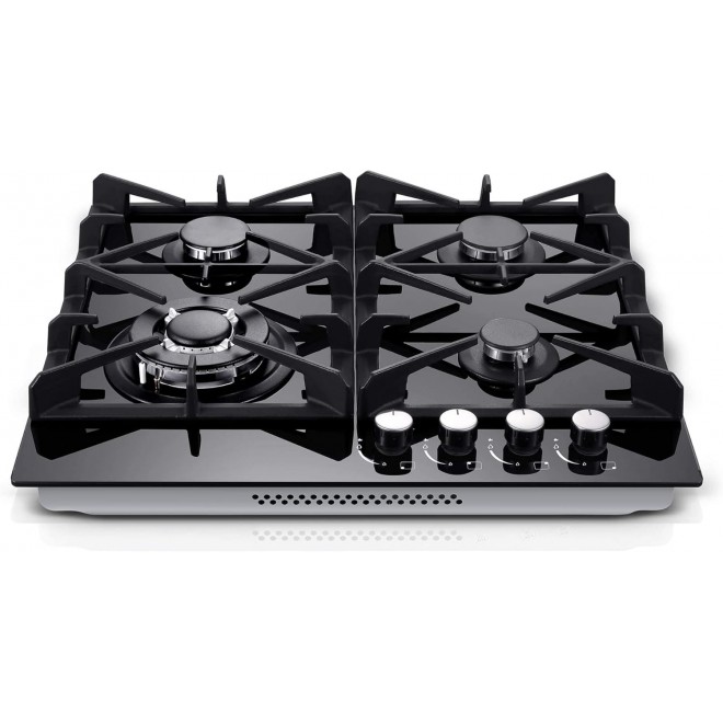 Gas Stove Top 24 inch Eascookchef,24 inch Gas Cooktop 4 Burner,Gas Stove Top NG/LPG Convertible,Black Tempered Glass Dual Burners Propane Cooktop with Thermocouple Protection,Bulit-in Gas Hob