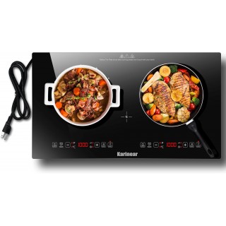 Karinear 2 Burners Electric Cooktop 110v, Portable Electric Stove top 24 Inch Electric Countertop Burner, Electric Radiant Ceramic Cooktop, Sensor Touch, Timer, Safety Lock