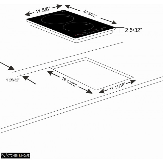 K&H 2 Burner 12 Inch Built-in Induction Electric Stove Top Ceramic Cooktop 120V 1800W INDV-1802-120