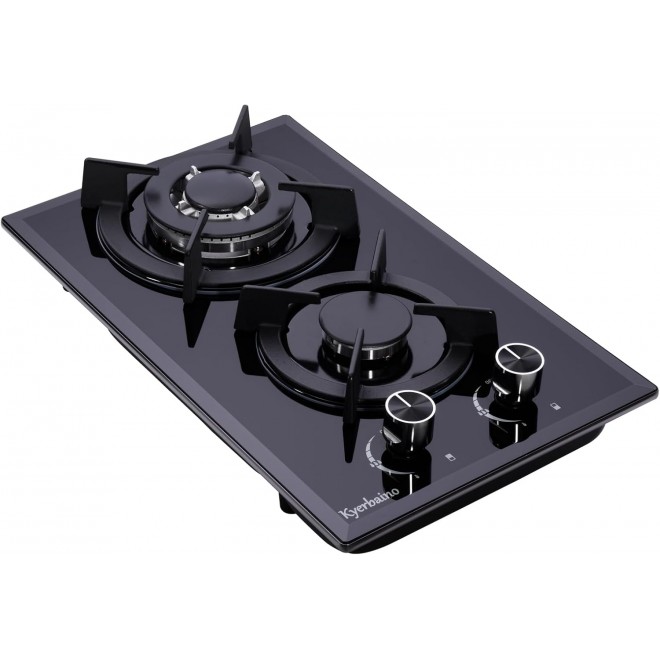 Gas Cooktop 12 Inch, Tempered Glass Built-in 2 Burners Gas Stovetop Propane/Natural Gas Convertible Gas Hob